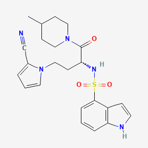 molecular formula C23H27N5O3S B8195902 N-[(2R)-4-(2-cyanopyrrol-1-yl)-1-(4-methylpiperidin-1-yl)-1-oxobutan-2-yl]-1H-indole-4-sulfonamide 