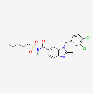 molecular formula C21H23Cl2N3O3S B8195955 1H-Benzimidazole-6-carboxamide, 1-((3,4-dichlorophenyl)methyl)-2-methyl-N-(pentylsulfonyl)- CAS No. 405551-89-5