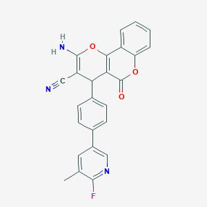 molecular formula C25H16FN3O3 B8196016 2-amino-4-[4-(6-fluoro-5-methylpyridin-3-yl)phenyl]-5-oxo-4H-pyrano[3,2-c]chromene-3-carbonitrile 