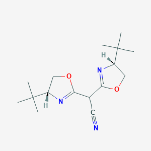 molecular formula C16H25N3O2 B8196209 2,2-Bis((R)-4-(tert-butyl)-4,5-dihydrooxazol-2-yl)acetonitrile 