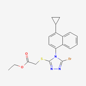 molecular formula C19H18BrN3O2S B8196337 Ethyl 2-((5-bromo-4-(4-cyclopropylnaphthalen-1-yl)-4H-1,2,4-triazol-3-yl)thio)acetate 