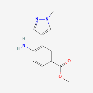 molecular formula C12H13N3O2 B8196460 Methyl 4-amino-3-(1-methyl-1H-pyrazol-4-yl)benzoate 