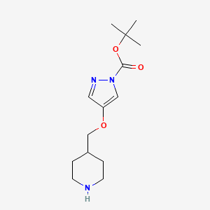 molecular formula C14H23N3O3 B8196479 tert-Butyl 4-(piperidin-4-ylmethoxy)-1H-pyrazole-1-carboxylate 