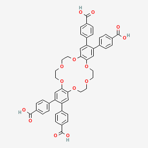 molecular formula C48H40O14 B8196713 4,4',4'',4'''-(6,7,9,10,17,18,20,21-Octahydrodibenzo[b,k][1,4,7,10,13,16]hexaoxacyclooctadecine-2,3,13,14-tetrayl)tetrabenzoic acid 