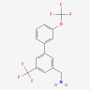 molecular formula C15H11F6NO B8196910 (3'-(Trifluoromethoxy)-5-(trifluoromethyl)-[1,1'-biphenyl]-3-yl)methanamine 
