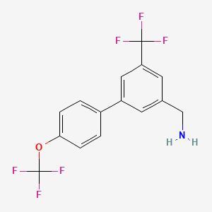 molecular formula C15H11F6NO B8196915 (4'-(Trifluoromethoxy)-5-(trifluoromethyl)-[1,1'-biphenyl]-3-yl)methanamine 