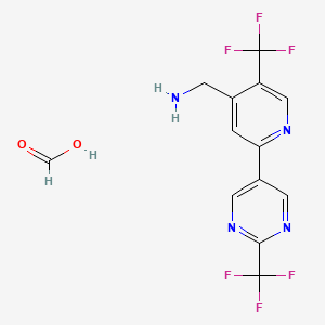 molecular formula C13H10F6N4O2 B8197188 Formic acid;[5-(trifluoromethyl)-2-[2-(trifluoromethyl)pyrimidin-5-yl]pyridin-4-yl]methanamine 