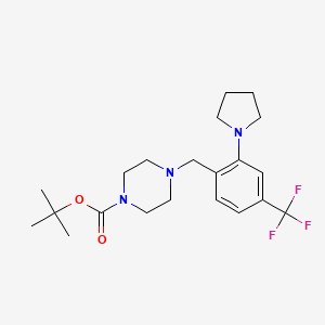 molecular formula C21H30F3N3O2 B8197196 Tert-butyl 4-(2-(pyrrolidin-1-yl)-4-(trifluoromethyl)benzyl)piperazine-1-carboxylate 