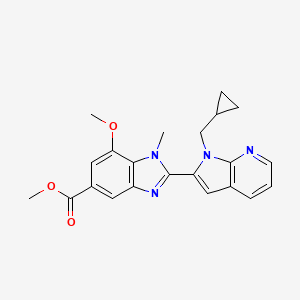 molecular formula C22H22N4O3 B8197203 Methyl 2-(1-(cyclopropylmethyl)-1H-pyrrolo[2,3-b]pyridin-2-yl)-7-methoxy-1-methyl-1H-benzo[d]imidazole-5-carboxylate 