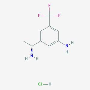 molecular formula C9H12ClF3N2 B8197379 (R)-3-(1-aminoethyl)-5-(trifluoromethyl)aniline hydrochloride 