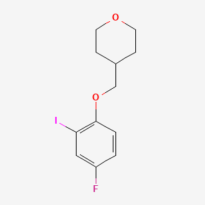 molecular formula C12H14FIO2 B8197970 4-((4-Fluoro-2-iodophenoxy)methyl)tetrahydro-2H-pyran 