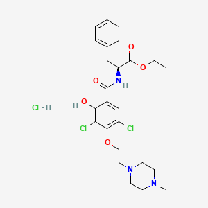 molecular formula C25H32Cl3N3O5 B8198534 Ethyl (3,5-diChloro-2-hydroxy-4-(2-(4-methylpiperazin-1-yl)ethoxy)benzoyl)-L-phenylalaninate hydroChloride 
