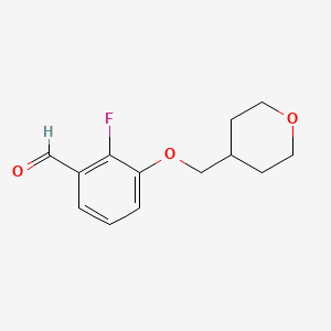 molecular formula C13H15FO3 B8198772 2-Fluoro-3-((tetrahydro-2H-pyran-4-yl)methoxy)benzaldehyde 