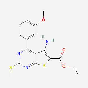 molecular formula C17H17N3O3S2 B8198982 Ethyl 5-amino-4-(3-methoxyphenyl)-2-(methylthio)thieno[2,3-d]pyrimidine-6-carboxylate CAS No. 301846-06-0