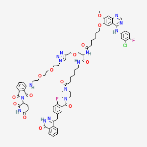 6-[4-(3-chloro-4-fluoroanilino)-7-methoxyquinazolin-6-yl]oxy-N-[3-[[1-[2-[2-[2-[[2-(2,6-dioxopiperidin-3-yl)-1,3-dioxoisoindol-4-yl]amino]ethoxy]ethoxy]ethyl]triazol-4-yl]methoxy]-1-[[6-[4-[2-fluoro-5-[(4-oxo-3H-phthalazin-1-yl)methyl]benzoyl]piperazin-1-yl]-6-oxohexyl]amino]-1-oxopropan-2-yl]hexanamide