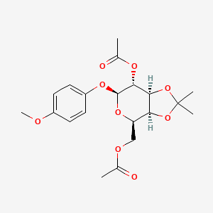 molecular formula C20H26O9 B8199084 [(3aS,4R,6S,7R,7aS)-7-acetyloxy-6-(4-methoxyphenoxy)-2,2-dimethyl-4,6,7,7a-tetrahydro-3aH-[1,3]dioxolo[4,5-c]pyran-4-yl]methyl acetate 