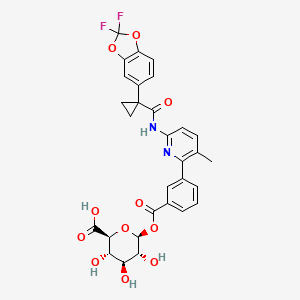 molecular formula C30H26F2N2O11 B8199093 (2S,3S,4S,5R,6S)-6-[3-[6-[[1-(2,2-difluoro-1,3-benzodioxol-5-yl)cyclopropanecarbonyl]amino]-3-methylpyridin-2-yl]benzoyl]oxy-3,4,5-trihydroxyoxane-2-carboxylic acid 