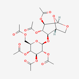molecular formula C24H32O16 B8199115 [(2R,3R,4S,5R,6S)-3,4,5-triacetyloxy-6-[[(1R,2R,3S,4R,5R)-3,4-diacetyloxy-6,8-dioxabicyclo[3.2.1]octan-2-yl]oxy]oxan-2-yl]methyl acetate 