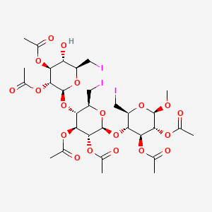 molecular formula C31H43I3O19 B8199117 Glc2Ac3Ac6I(b1-4)Glc2Ac3Ac6I(b1-4)Glc2Ac3Ac6I(b)-O-Me 