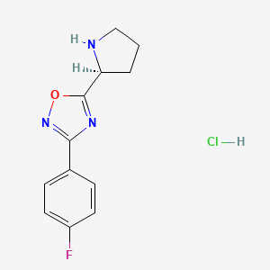 molecular formula C12H13ClFN3O B8199178 3-(4-fluorophenyl)-5-[(2S)-pyrrolidin-2-yl]-1,2,4-oxadiazole;hydrochloride 