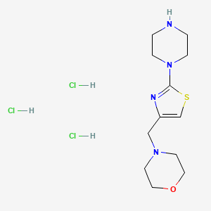 molecular formula C12H23Cl3N4OS B8199198 4-[(2-Piperazin-1-yl-1,3-thiazol-4-yl)methyl]morpholine;trihydrochloride 