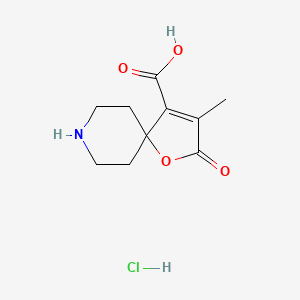 molecular formula C10H14ClNO4 B8199203 3-Methyl-2-oxo-1-oxa-8-azaspiro[4.5]dec-3-ene-4-carboxylic acid;hydrochloride 