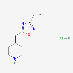 molecular formula C10H18ClN3O B8199222 3-Ethyl-5-(piperidin-4-ylmethyl)-1,2,4-oxadiazole;hydrochloride 