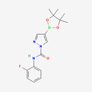 molecular formula C16H19BFN3O3 B8199454 N-(2-Fluorophenyl)-4-(4,4,5,5-tetramethyl-1,3,2-dioxaborolan-2-yl)-1H-pyrazole-1-carboxamide 