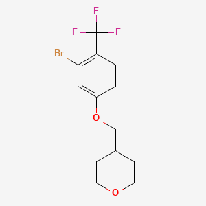 molecular formula C13H14BrF3O2 B8199494 4-((3-Bromo-4-(trifluoromethyl)phenoxy)methyl)tetrahydro-2H-pyran 