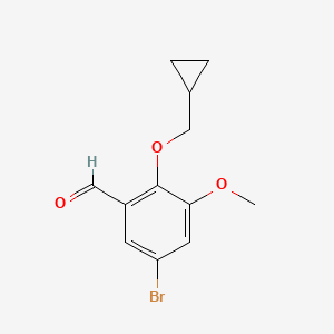 molecular formula C12H13BrO3 B8199612 5-Bromo-2-(cyclopropylmethoxy)-3-methoxybenzaldehyde 