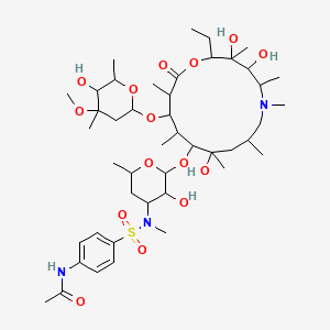 molecular formula C45H77N3O15S B8199849 N-[4-[[2-[[2-ethyl-3,4,10-trihydroxy-13-(5-hydroxy-4-methoxy-4,6-dimethyloxan-2-yl)oxy-3,5,6,8,10,12,14-heptamethyl-15-oxo-1-oxa-6-azacyclopentadec-11-yl]oxy]-3-hydroxy-6-methyloxan-4-yl]-methylsulfamoyl]phenyl]acetamide 