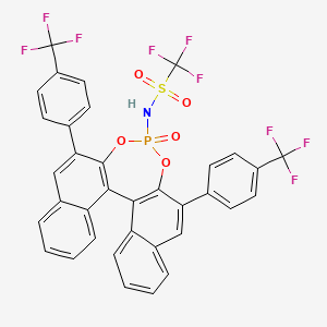 molecular formula C35H19F9NO5PS B8200284 1,1,1-Trifluoro-N-((11bR)-4-oxido-2,6-bis(4-(trifluoromethyl)phenyl)dinaphtho[2,1-d:1',2'-f][1,3,2]dioxaphosphepin-4-yl)methanesulfonamide 