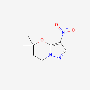 molecular formula C8H11N3O3 B8200860 5,5-Dimethyl-3-nitro-6,7-dihydro-5H-pyrazolo[5,1-b][1,3]oxazine 