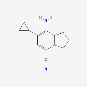 molecular formula C13H14N2 B8200873 7-Amino-6-cyclopropyl-2,3-dihydro-1H-indene-4-carbonitrile 