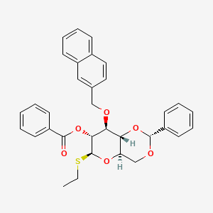 molecular formula C33H32O6S B8200953 b-D-Glucopyranoside, ethyl3-O-(2-naphthalenylmethyl)-4,6-O-[(R)-phenylmethylene]-1-thio-,benzoate 