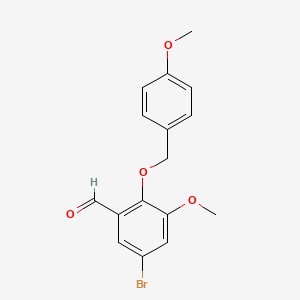 molecular formula C16H15BrO4 B8201219 5-Bromo-3-methoxy-2-((4-methoxybenzyl)oxy)benzaldehyde 