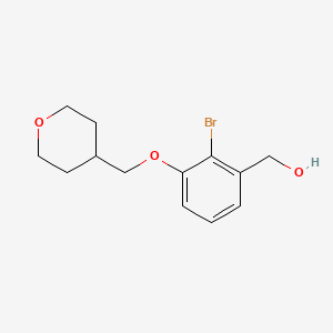 molecular formula C13H17BrO3 B8201338 (2-Bromo-3-((tetrahydro-2H-pyran-4-yl)methoxy)phenyl)methanol 