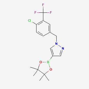 molecular formula C17H19BClF3N2O2 B8201470 1-(4-Chloro-3-(trifluoromethyl)benzyl)-4-(4,4,5,5-tetramethyl-1,3,2-dioxaborolan-2-yl)-1H-pyrazole 