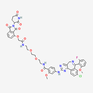 molecular formula C48H44ClFN8O11 B8201647 4-((9-chloro-7-(2-fluoro-6-methoxyphenyl)-5H-benzo[c]pyrimido[4,5-e]azepin-2-yl)amino)-N-(2-(2-(2-(2-((2-(2,6-dioxopiperidin-3-yl)-1,3-dioxoisoindolin-4-yl)oxy)acetamido)ethoxy)ethoxy)ethyl)-2-methoxybenzamide 