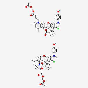 molecular formula C80H78Cl2N4O16 B8201684 acetyloxymethyl 4-[8'-chloro-9'-(4-hydroxy-N-methylanilino)-2',2',4'-trimethyl-3-oxospiro[2-benzofuran-1,6'-3,4-dihydrochromeno[3,2-g]quinoline]-1'-yl]butanoate;acetyloxymethyl 4-[10'-chloro-9'-(4-hydroxy-N-methylanilino)-2',2',4'-trimethyl-3-oxospiro[2-benzofuran-1,12'-3,4-dihydrochromeno[2,3-h]quinoline]-1'-yl]butanoate 