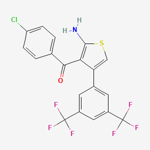 molecular formula C19H10ClF6NOS B8201734 {2-Amino-4-[3,5-bis(trifluoromethyl)phenyl]thiophen-3-yl}(4-chlorophenyl)methanone 
