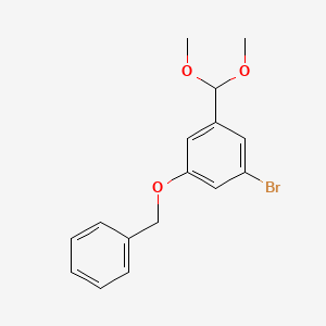 molecular formula C16H17BrO3 B8202514 1-Bromo-3-(dimethoxymethyl)-5-phenylmethoxybenzene 