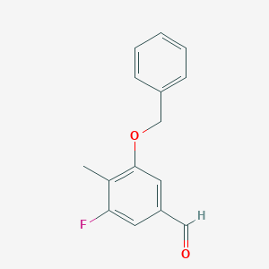 molecular formula C15H13FO2 B8202804 3-Fluoro-4-methyl-5-phenylmethoxybenzaldehyde 