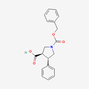 molecular formula C19H19NO4 B8202863 (3R,4S)-4-phenyl-1-phenylmethoxycarbonylpyrrolidine-3-carboxylic acid 