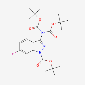 molecular formula C22H30FN3O6 B8203110 Tert-butyl 3-[bis[(2-methylpropan-2-yl)oxycarbonyl]amino]-6-fluoroindazole-1-carboxylate 
