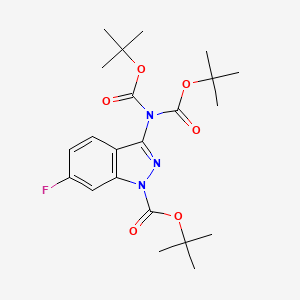 molecular formula C22H30FN3O6 B8203110 tert-Butyl 3-{bis[(tert-butoxy)carbonyl]amino}-6-fluoroindazole-1-carboxylate 