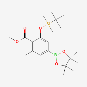 molecular formula C21H35BO5Si B8203157 Methyl 2-[tert-butyl(dimethyl)silyl]oxy-6-methyl-4-(4,4,5,5-tetramethyl-1,3,2-dioxaborolan-2-yl)benzoate 