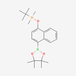 molecular formula C22H33BO3Si B8203171 tert-Butyldimethyl((4-(4,4,5,5-tetramethyl-1,3,2-dioxaborolan-2-yl)naphthalen-1-yl)oxy)silane 