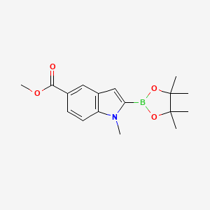 molecular formula C17H22BNO4 B8203177 1-Methyl-2-(4,4,5,5-tetramethyl-1,3,2-dioxaborolane-2-yl)-1H-indole-5-carboxylic acid methyl ester 