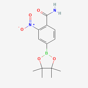 molecular formula C13H17BN2O5 B8203185 2-Nitro-4-(4,4,5,5-tetramethyl-1,3,2-dioxaborolan-2-yl)benzamide 